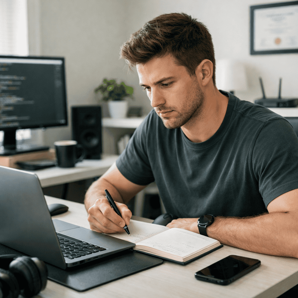 IT exam practice tests preparation on laptop